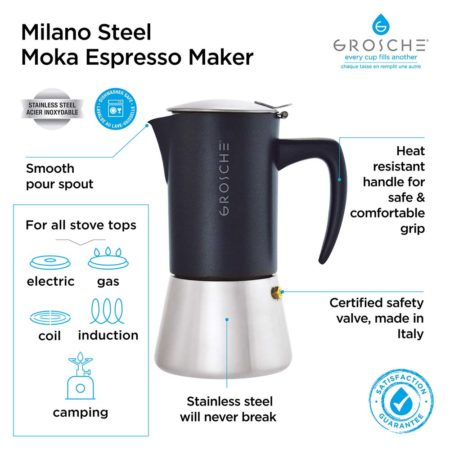 MILANO Stainless Steel Stovetop Moka Espresso Maker - 6 cups