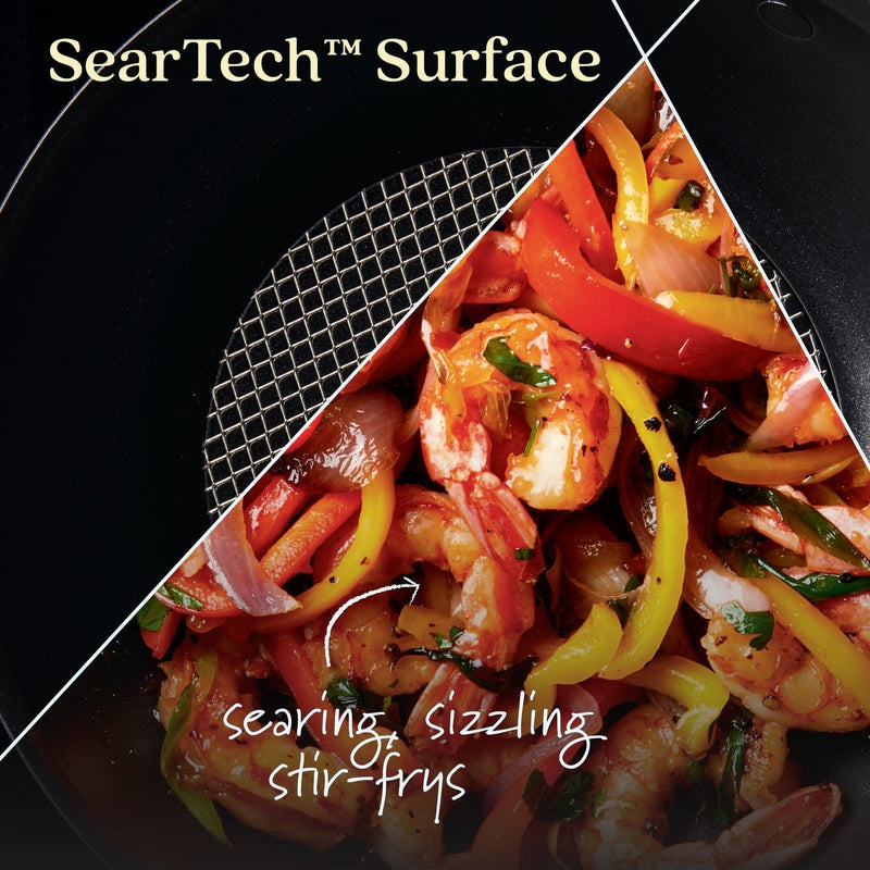 SearTech Aluminum Nonstick Cookware Stir Fry Wok with Lid, 10-inch, Super Dark Gray